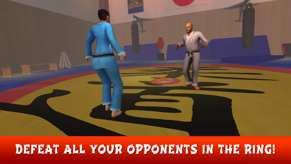 Judo Kick Master: Fighting Clash - Two fighters in a judo match inside a 3D dojo arena