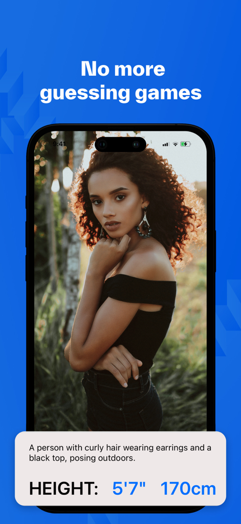 Screenshot of HeightSight AI app showing a height estimate of 5 feet 7 inches for a person in a photo