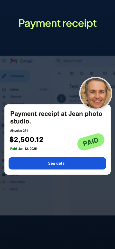 A mobile app notification showing a paid payment receipt for an invoice