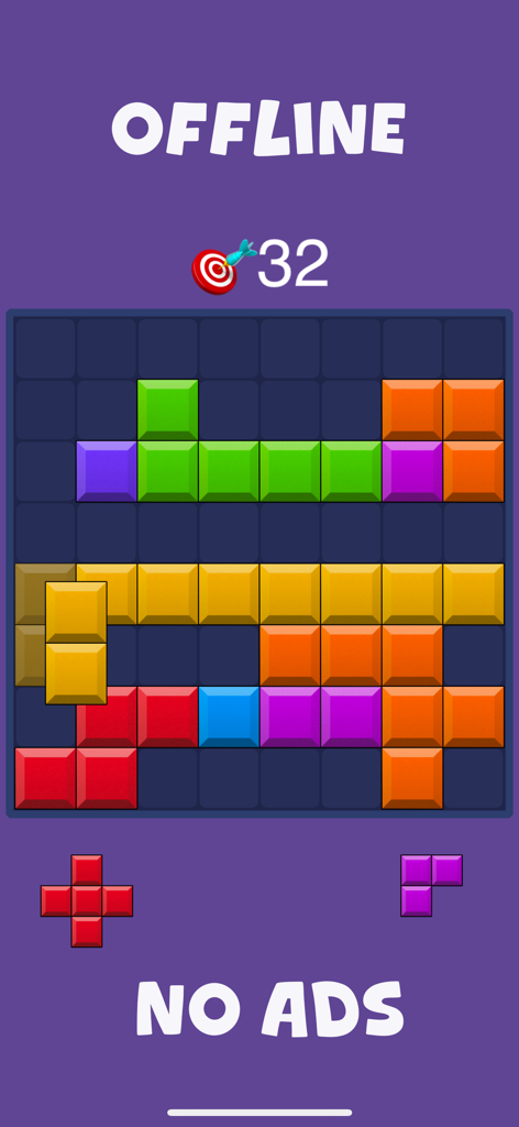 Block Blast for Watch - Block puzzle game screen showing colorful shapes and the text Offline No Ads