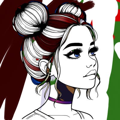 realistic girl with buns on the top of her head