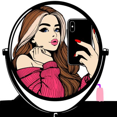 realistic girl taking mirror selfie beautiful