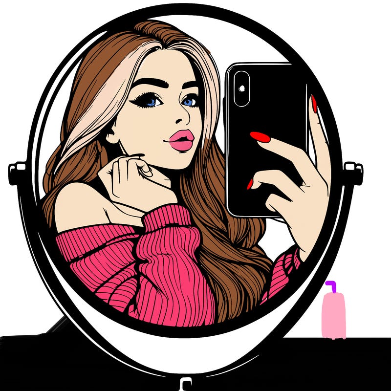 realistic girl taking mirror selfie beautiful
