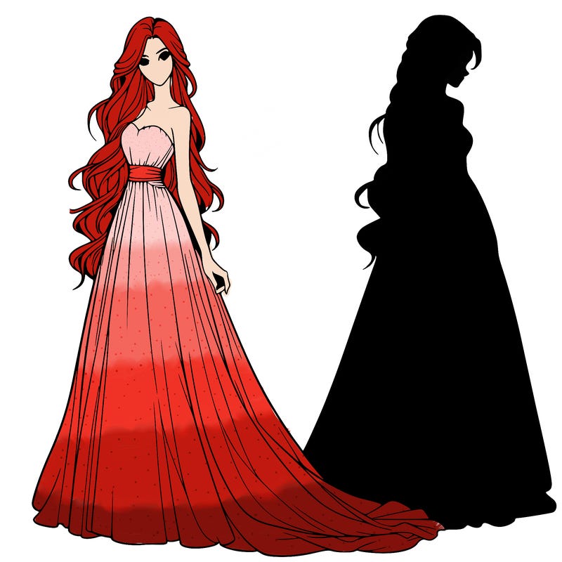 realistic woman with long flowing dress