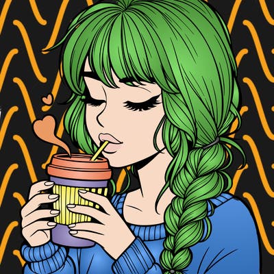 realistic girl drinking coffee