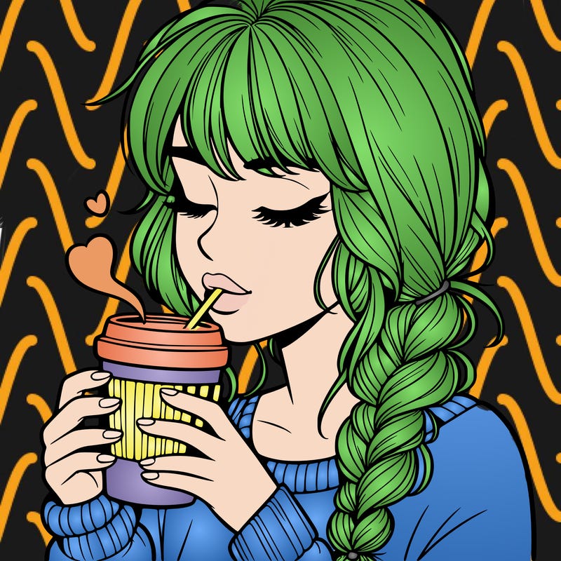 realistic girl drinking coffee