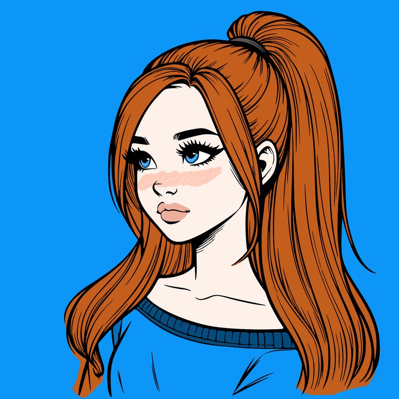realistic girl with a high ponytail