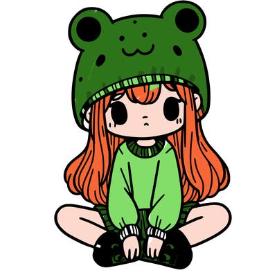 a girl wearing a frog hat and some frog socks