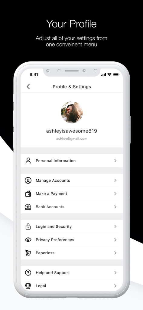 Toyota Financial Services App Profil- und Einstellungsmenü mit Optionen zur Kontoverwaltung