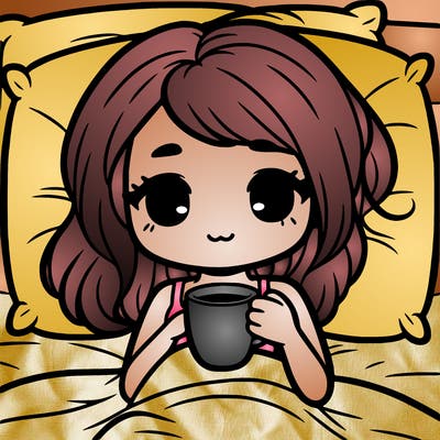 a girl drinking coffee in bed