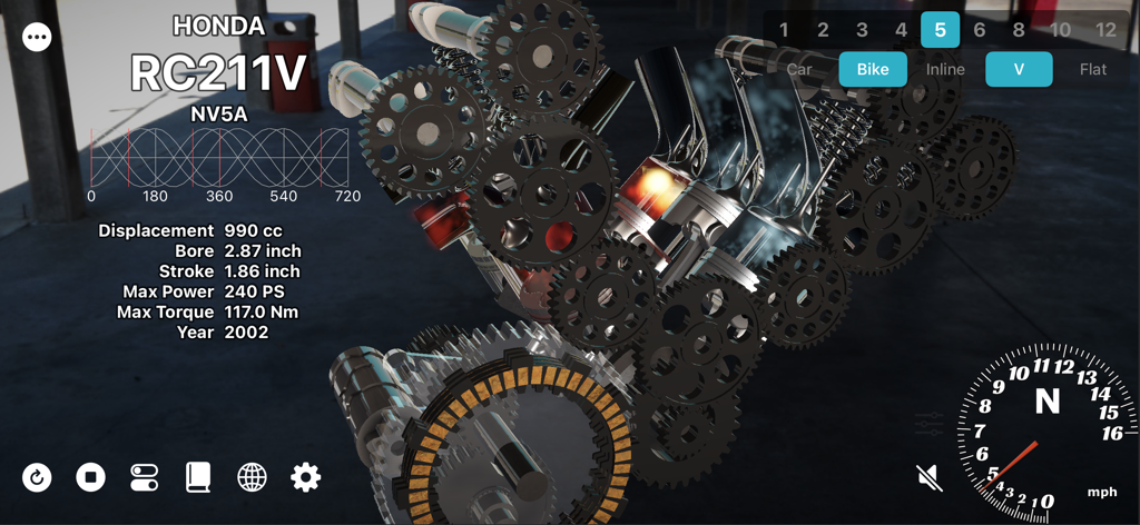 Trans4motor R - Simulação mecânica 3D de um motor Honda RC211V V5 com especificações técnicas