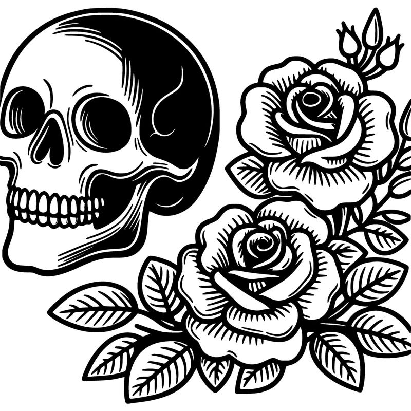 skull and roses
