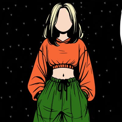 realistic girl faceless with baggy pants and a crop top