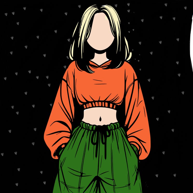 realistic girl faceless with baggy pants and a crop top