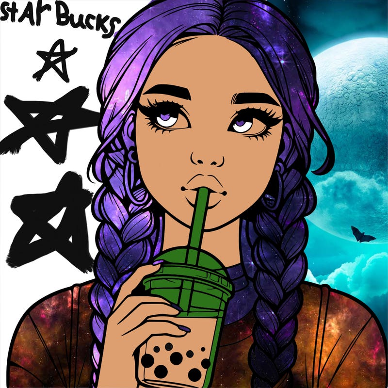 realistic girl with braided hair drinking boba