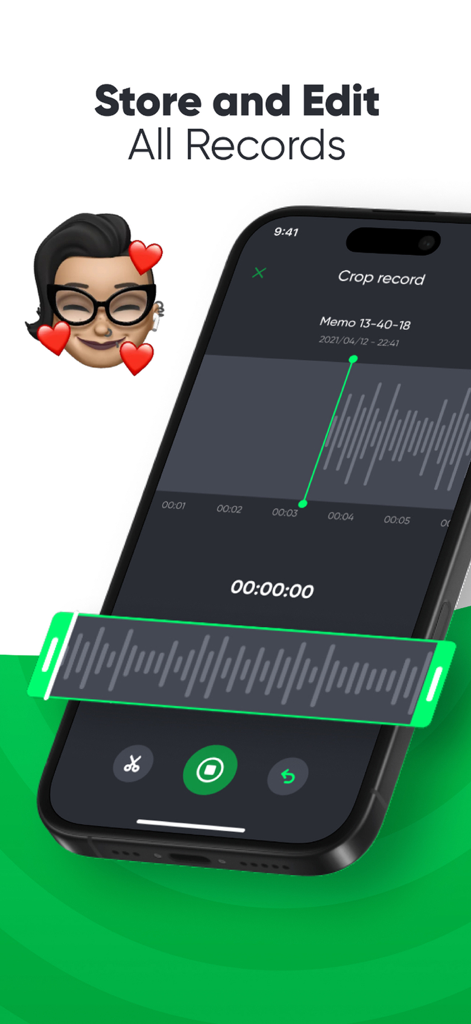 Tela de iPhone mostrando como editar e cortar uma gravação de chamada no aplicativo.