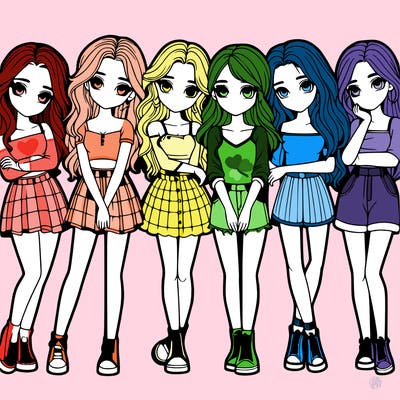 a group of girls realistic