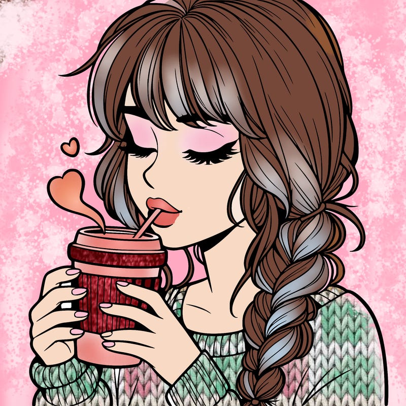 realistic girl drinking coffee