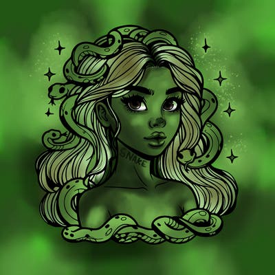 realistic girl with snakes as hair