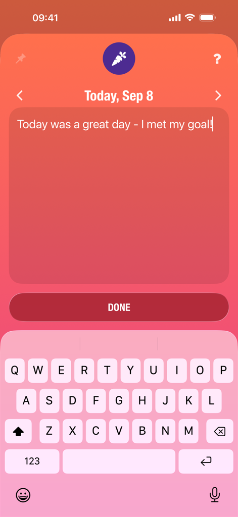 Bildschirm zur täglichen Notizeneingabe in der Streaks App zum Verfolgen gesunder Gewohnheiten und Ziele