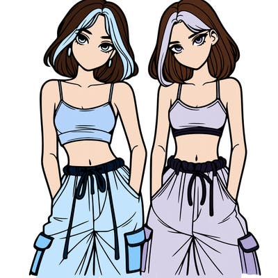 two girls with crop top with baggy pants