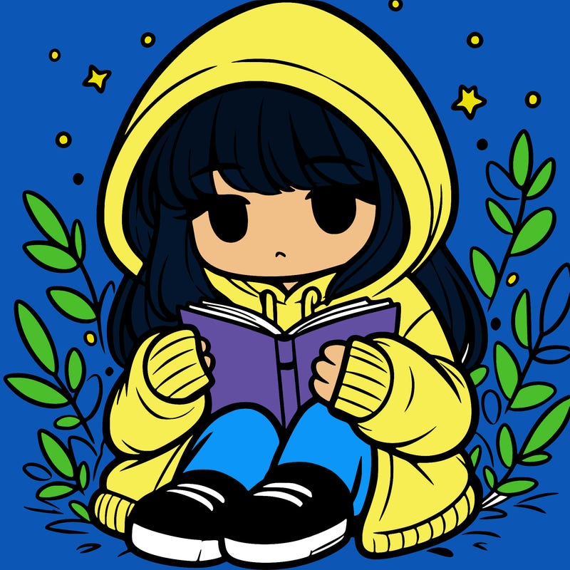 girl in oversized hoodie reading a book