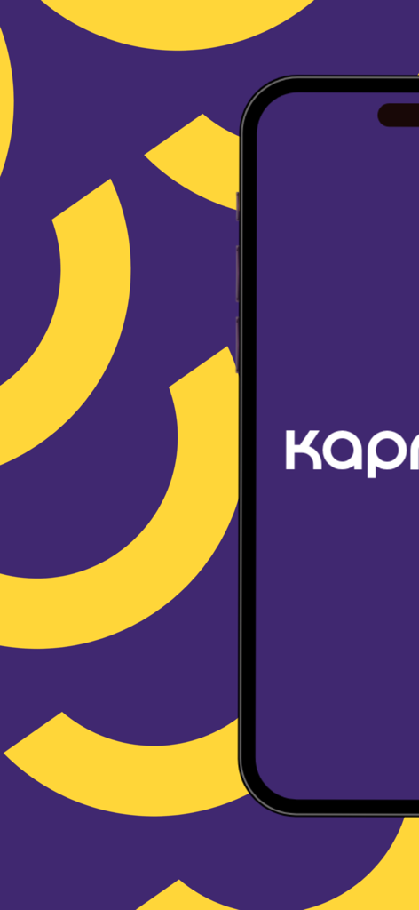 Kapruka mobile app logo displayed on a smartphone screen against a purple and yellow background.