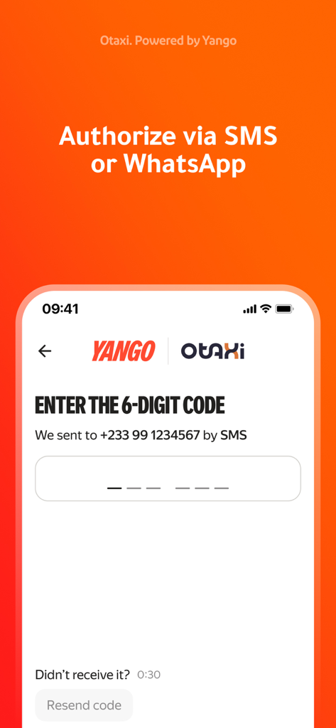 Oman Taxi: Otaxi - Otaxi app login screen for entering a six digit verification code