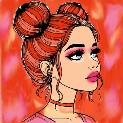realistic girl with buns on the top of her head