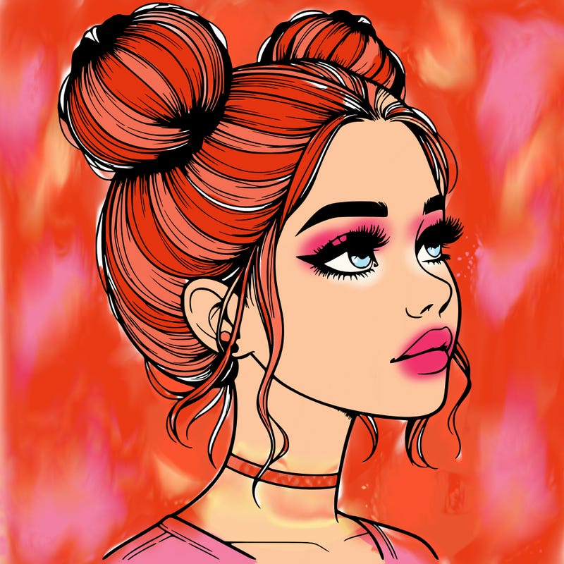 realistic girl with buns on the top of her head