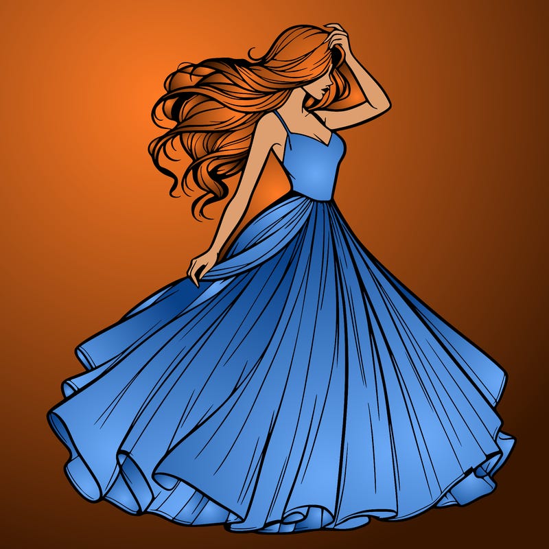 realistic woman with dress flowing in the wind