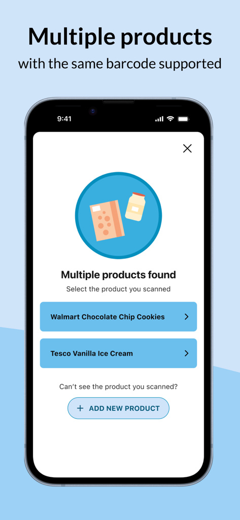 Sugar Free Scanner - Sugar Free Scanner app displaying multiple product choices for a single barcode scan