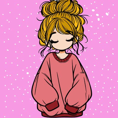 girl with baggy sweatshirt and messy bun