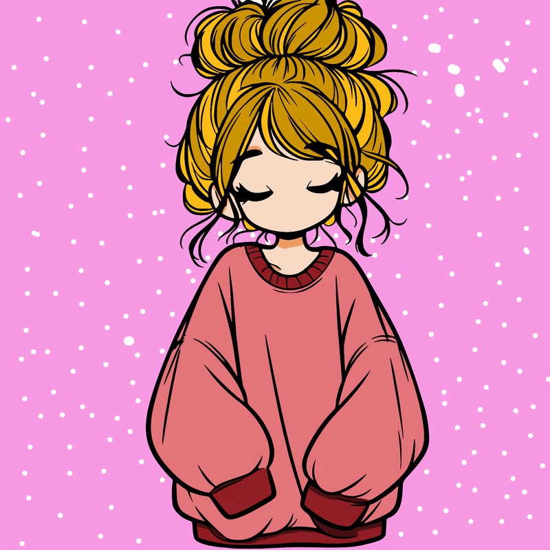 girl with baggy sweatshirt and messy bun