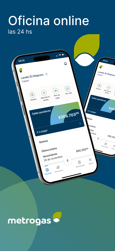 Mi Metrogas - Mi Metrogas app interface showing account balance and bill management features on a smartphone screen