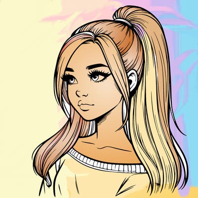realistic girl with a high ponytail