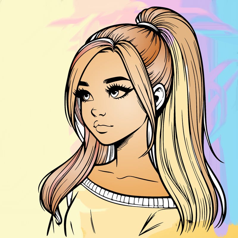 realistic girl with a high ponytail