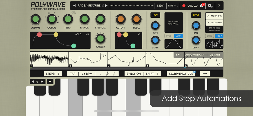 PolyWave - PolyWave synthesizer interface with step automations and waveform sequencer