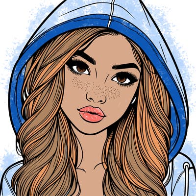 realistic beautiful girl with a hood on