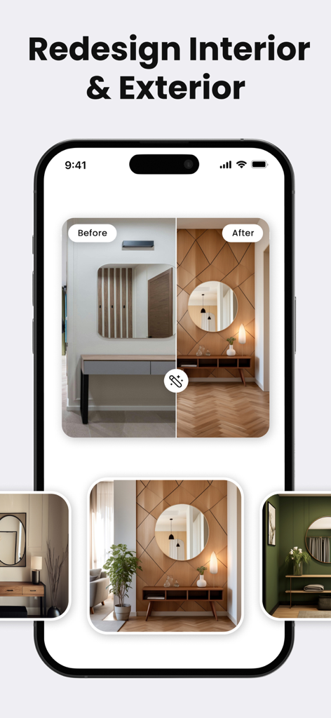 AI Interior Design - Interia - Redesenho de corredor antes e depois no aplicativo de design de interiores Interia AI