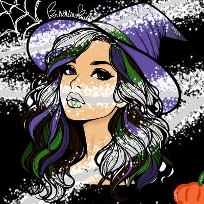 realistic witch girl with wavy hair and lips