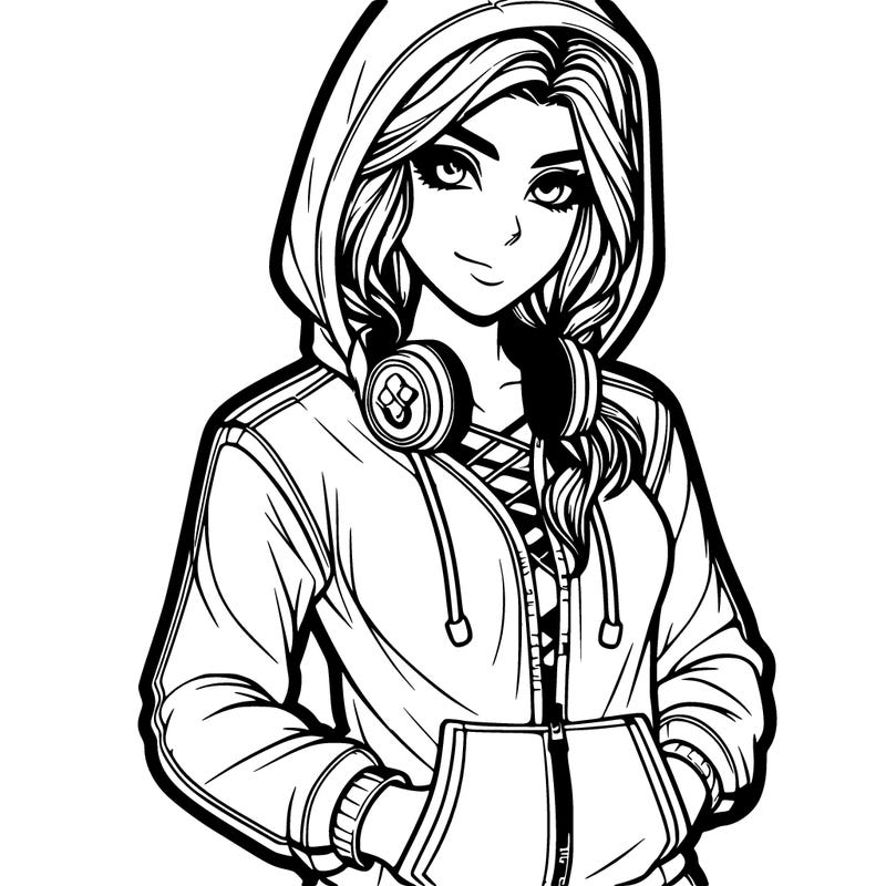 realistic gamergirl with hoodie