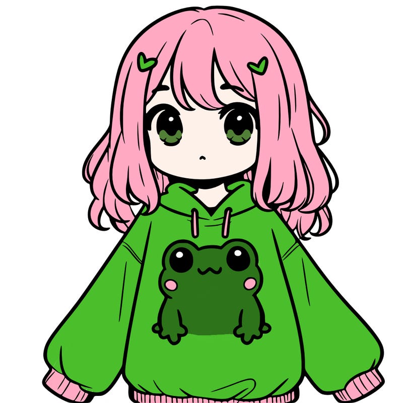 girl wearing frogging sweatshirt