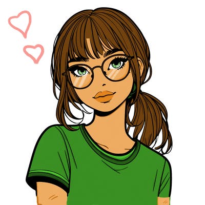 realistic girl with freckles and clear glasses