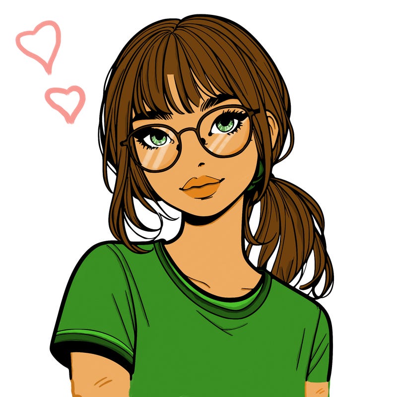 realistic girl with freckles and clear glasses
