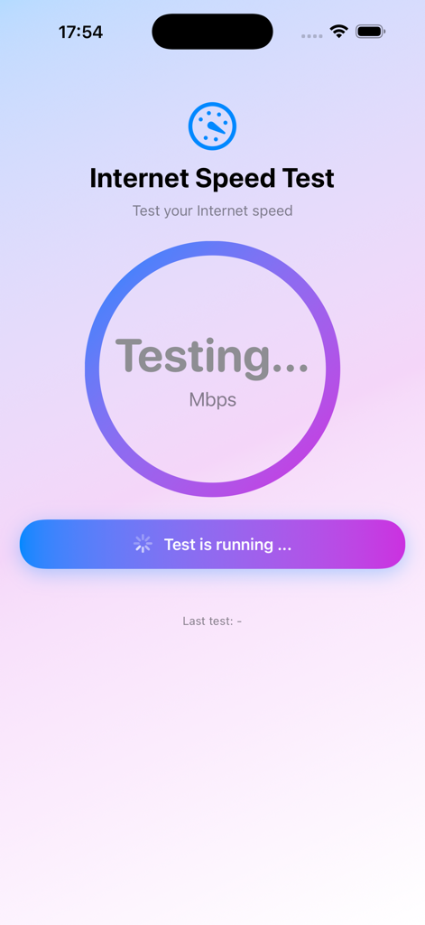 Speed Test Meter - Speed Test Meter app interface showing a real time internet speed test in progress