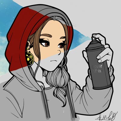 a realistic girl, spray painting
