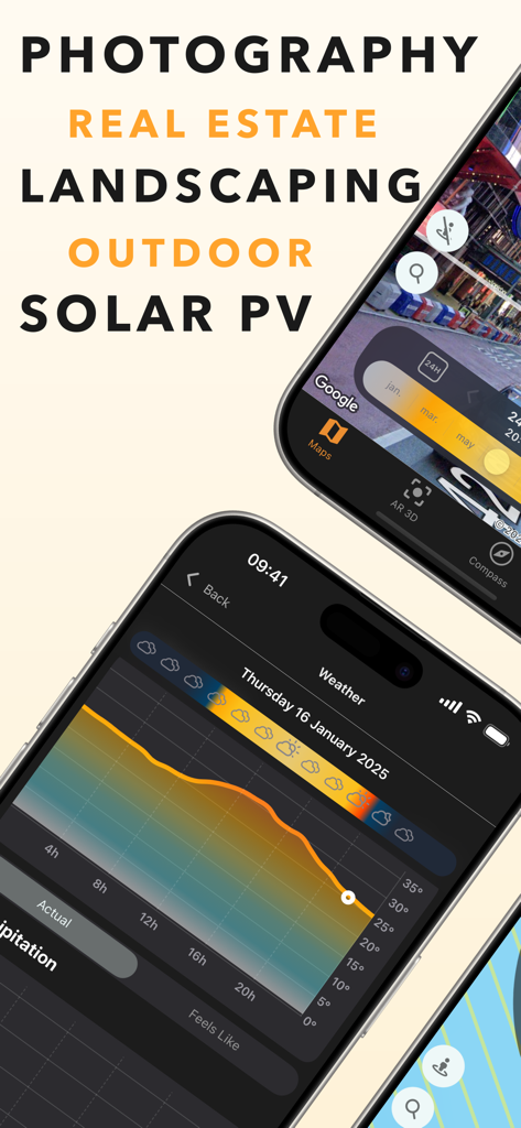 Sun Quest - Tracker & Seeker - Screenshots of Sun Quest app for solar tracking in photography and real estate