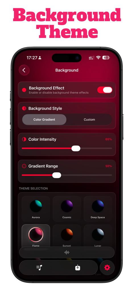 MusicPal: Your Music Assistant - MusicPal app interface showing background theme and color gradient settings