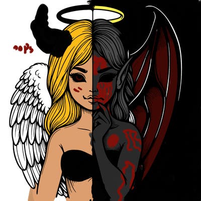 realistic angel half demon